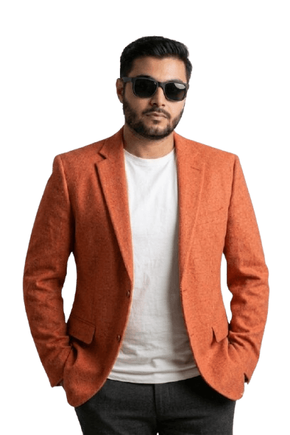 Muhammad Hassan wearing an orange coat